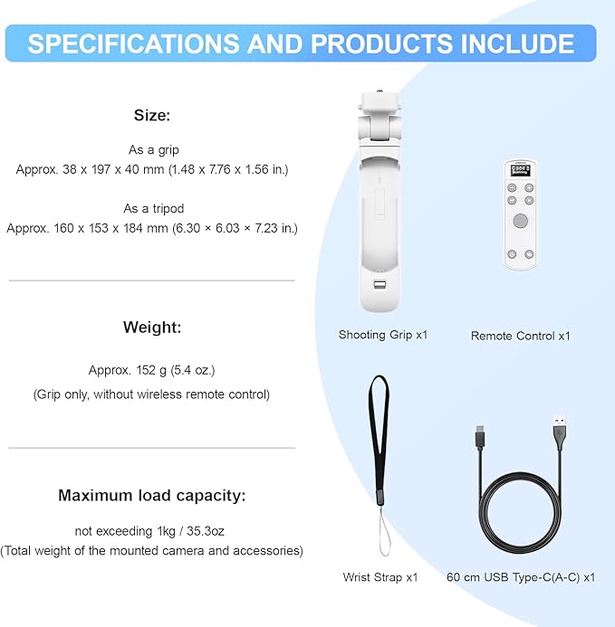 AODELAN for Canon Camera Tripod with Rechargeable Wireless Shutter Release,Shooting Grip Remote Control Handle for R10/ M50/EOS M6 Mark II/R/RP /90D /6D Mark II /R5/850D /Rebel SL2 /T7i /G5 X Mark II
