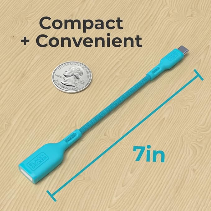 BLACK+DECKER USB C to USB A Adapter, USB C Male to USB Female Adapter Nylon Braid, Type C OTG Cable Compatible w/iPhone 16 15 Pro, Samsung S23 Ultra, MacBook Pro 2022/Air/Mini, iPad—2 Pack, 3"