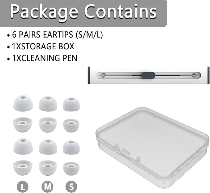 Replacement Silicone Ear Tips for Beats Fit Pro/Studio Buds/Studio Buds+ Headphone, 6 Pairs Earbuds Eartips L/M/S, Eargels Set Fit in Case, Earplug Ear Cap (Silver White with Pen)