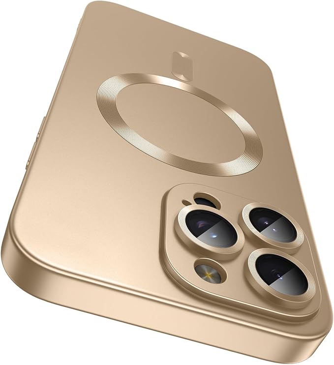 Magnetic for iPhone 16 Pro Case [Compatible with MagSafe][Built-in Camera Lens Protector] Slim Soft Silicone Bumper Shockproof Metallic Luster Phone Case (Gold)