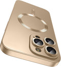 Magnetic for iPhone 16 Pro Max Case [Compatible with MagSafe][Built-in Camera Lens Protector] Slim Soft Silicone Bumper Shockproof Metallic Luster Phone Case (Gold)