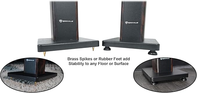 Rockville RHTSD 36" Bookshelf Speaker Stands, Dark Wood Grain, Dual Top Plates, Sand-Fillable Design, 60 lbs Capacity, for Home Theater and Studio Audio