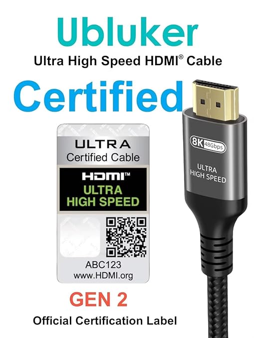 10K 8K 4K HDMI Cable 48Gbps 8 FT, Certified Ultra High Speed HDMI® Cable 4K 240Hz 144Hz 120Hz 8K60Hz 0.01ms HDR10+ eARC HDCP2.3 Netflix Roku TV PC Monitor Projector PS5 X-Box