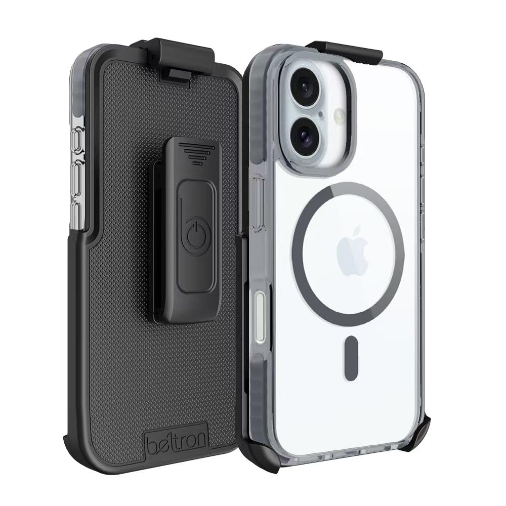 BELTRON Belt Case for iPhone 16 Pro Max, Slim Protective Transparent Case & Rotating Belt Clip Holster Combo (Compatible with MagSafe)