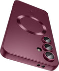 Magnetic for Samsung Galaxy S24 FE Case [Compatible with MagSafe][Built-in Camera Lens Protector] Slim Soft Silicone Bumper Shockproof Metallic Luster Phone Cover (Burgundy)