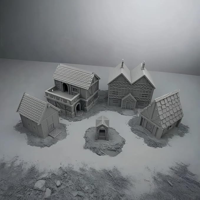 HAUTICO Tabletop Miniature Little Town Building Terrains for RPG War Games - 18mm Scale Scenery with Medieval Style, Dioramas Building Set, Paintable