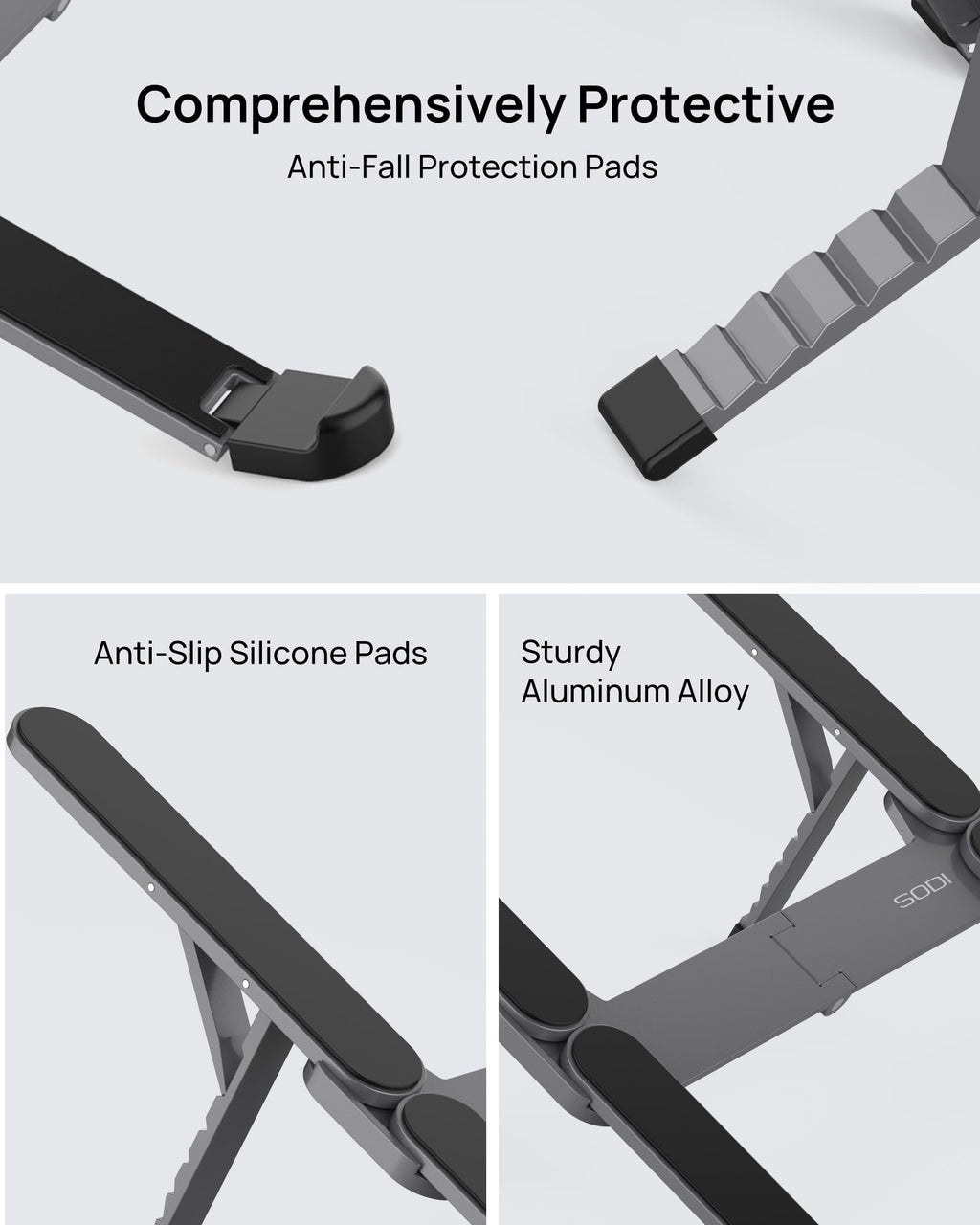 SODI [Ultra Compact] Foldable & Portable Laptop Stand for Desk, Lightweight Tablet Stand for Business Travel, Library, Cafe, 6 Level Height Ergonomic Aluminum Computer Holder for 10-16" Laptops