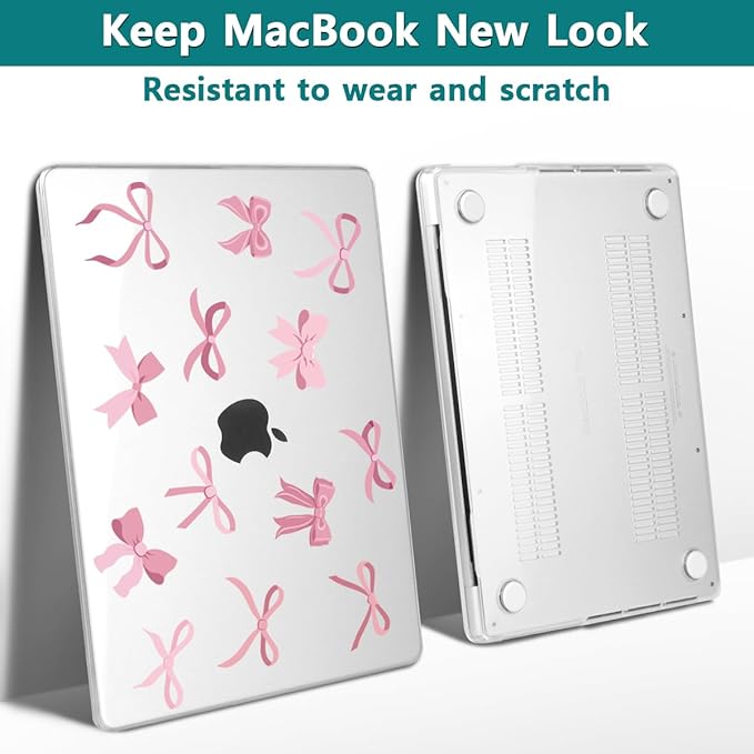 Teryeefi Case for MacBook Pro 14 inch 2024 2023 2021 M4 A3112 A3401 A3185 M3 A2918 A2992 M2 A2779 M1 A2442, Hard Shell Cover + Keyboard Cover for 14 inch MacBook Pro, Cute Pink Bows