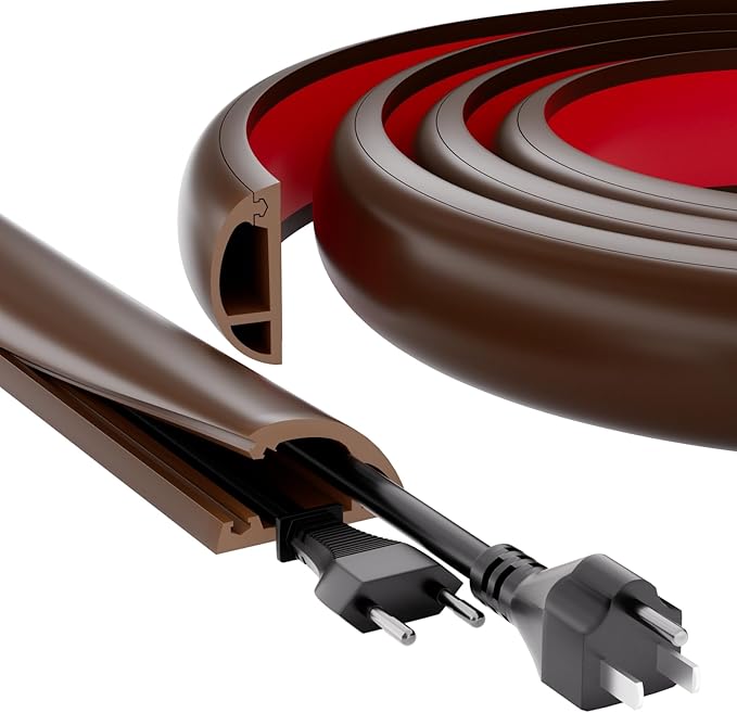 9.8ft Floor Cord Cover, Silicone Wire Hider, Hide Extension Cords, Protect Cords, Prevent Cable Trips, Heavy-Duty Adhesive-Backed Anti-Trip Cable Protector for Floor, Desk & Wall
