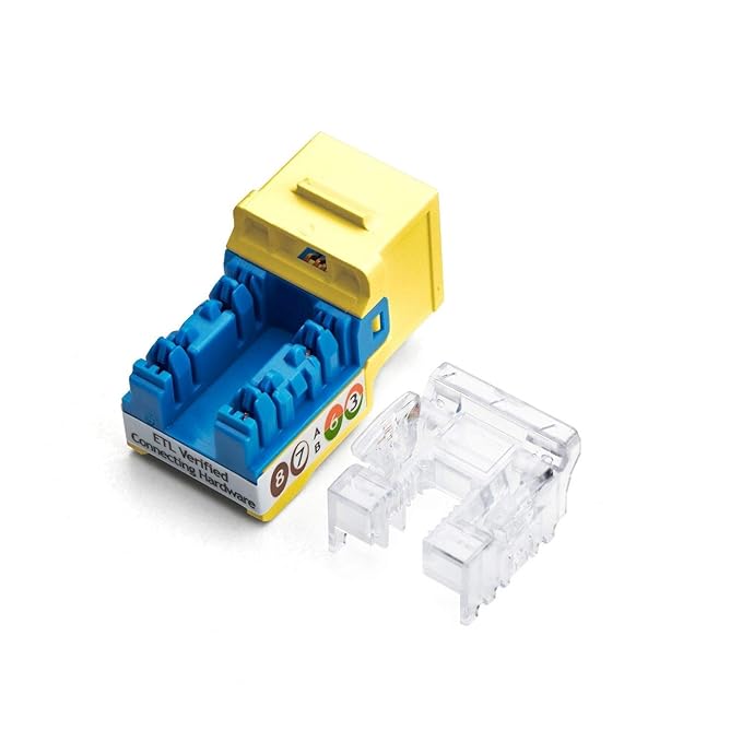 TRUE CABLE Cat5e Keystone Jack, Unshielded (UTP), 90 Degree Punch-Down, PoE++ (4PPoE) 100W, UL Listed, ETL Verified, ANSI/TIA Certified, Modular RJ45 Female, Yellow, 48 Pack