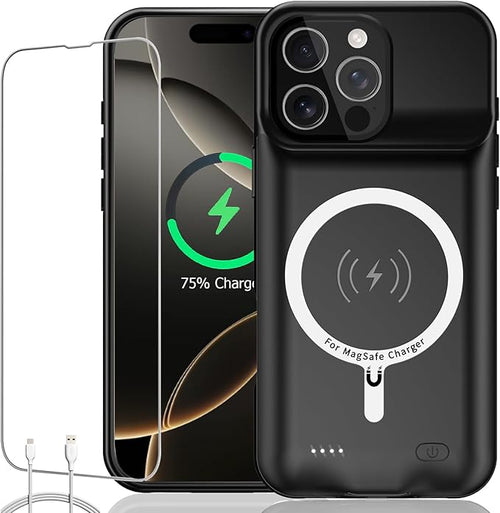 Battery Case for iPhone 17 Pro Max, Upgraded 12000mAh Rechargeable Portable Extended Battery Pack Supported Qi Wireless Charging Case Compatible with iPhone 17 Pro Max (6.9 inch) Charger Cover (Black)
