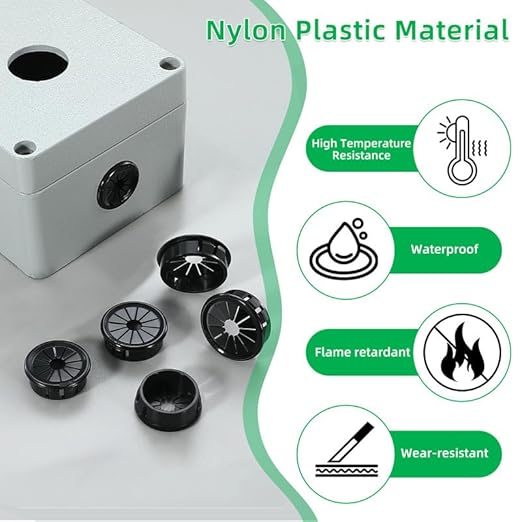 8PCS Cable Grommets, 2"(50mm) Desk Hole Cover Petal Shaped Buckle Type Nylon Snap Bushing Grommet, Wire Hole Cover Insert for Cables and Cords Management and Protection of Cabinet, Black