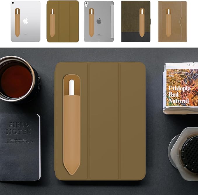 MoKo Pencil Holder Sticker Fit Apple Pencil Pro, Apple Pencil (USB-C), Apple Pencil 1st/2nd Generation, Elastic Pencil Pocket Pouch Adhesive Sleeve Attached to iPad Case for Stylus Pens, Mocha Mousse