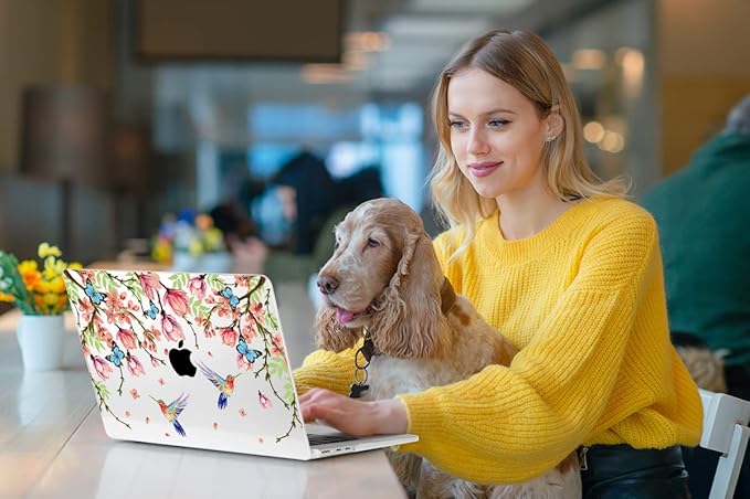 MEEgoodo Case for M4/M3/M2 MacBook Air 13.6 inch Case 2025 2024 2022, Fit Model A3240/A3113/A2681, Laptop Hard Shell with Keyboard Cover Compatible with MacBook Air 13 inch, Birds & Flowers