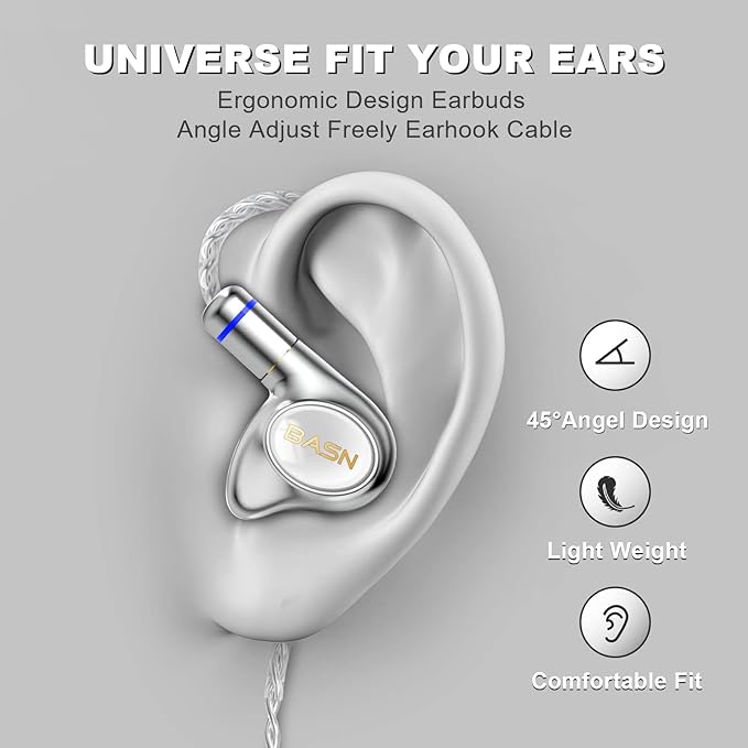 BASN Metalen PRO 4 Drivers in-Ear Monitors Headphones for Musicians, Noise Isolating Enhanced Bass Sound Earphones with CNC Metal Craft Shell, Wired Upgraded Detachable MMCX Cables(White)