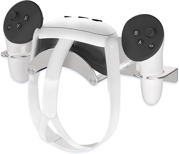 VR Wall Mount Aluminum Alloy,VR Headset Wall Mount Storage Stand Hook Compatible with Meta Quest 3/Quest Pro/Quest 2,Quest 3 Stand with 2 Storage Way,Desk Space Saving(Silver)