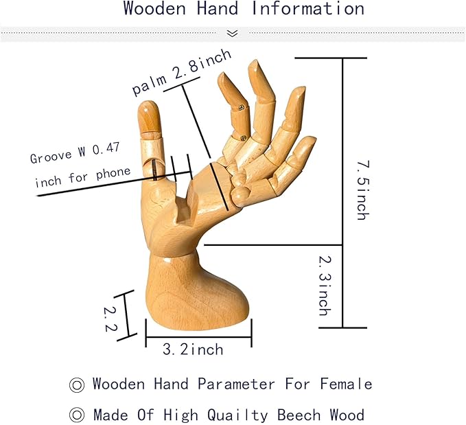 Mannequin Hand, Cell Phone Stand,Phone Holder,Phone Stand for Desk,maniquin Wooden Hand,poseable Figure,Wood Hand,Cell Phone Stand,Female Hand of Left for Mobile Phone.