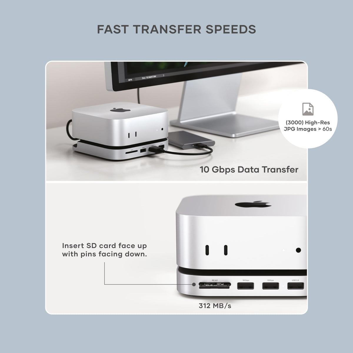 Satechi Mac mini M6, M5 Pro, M4 Hub & Stand with NVMe SSD Enclosure, Silver