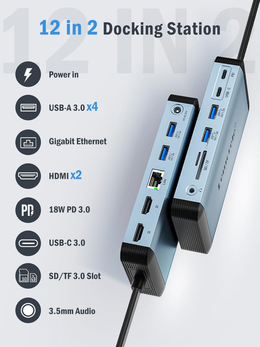 Lemorele Docking Station Dual Monitor 4K 60Hz, 7 in 1 USB C Dongle Multiport Hub Adapter w/2 HDMI + 1 USB 3.0+ 3 USB 2.0+ 1 PD 100W, for MacBook/Dell/HP/Lenovo ThinkPad Type-C Laptop