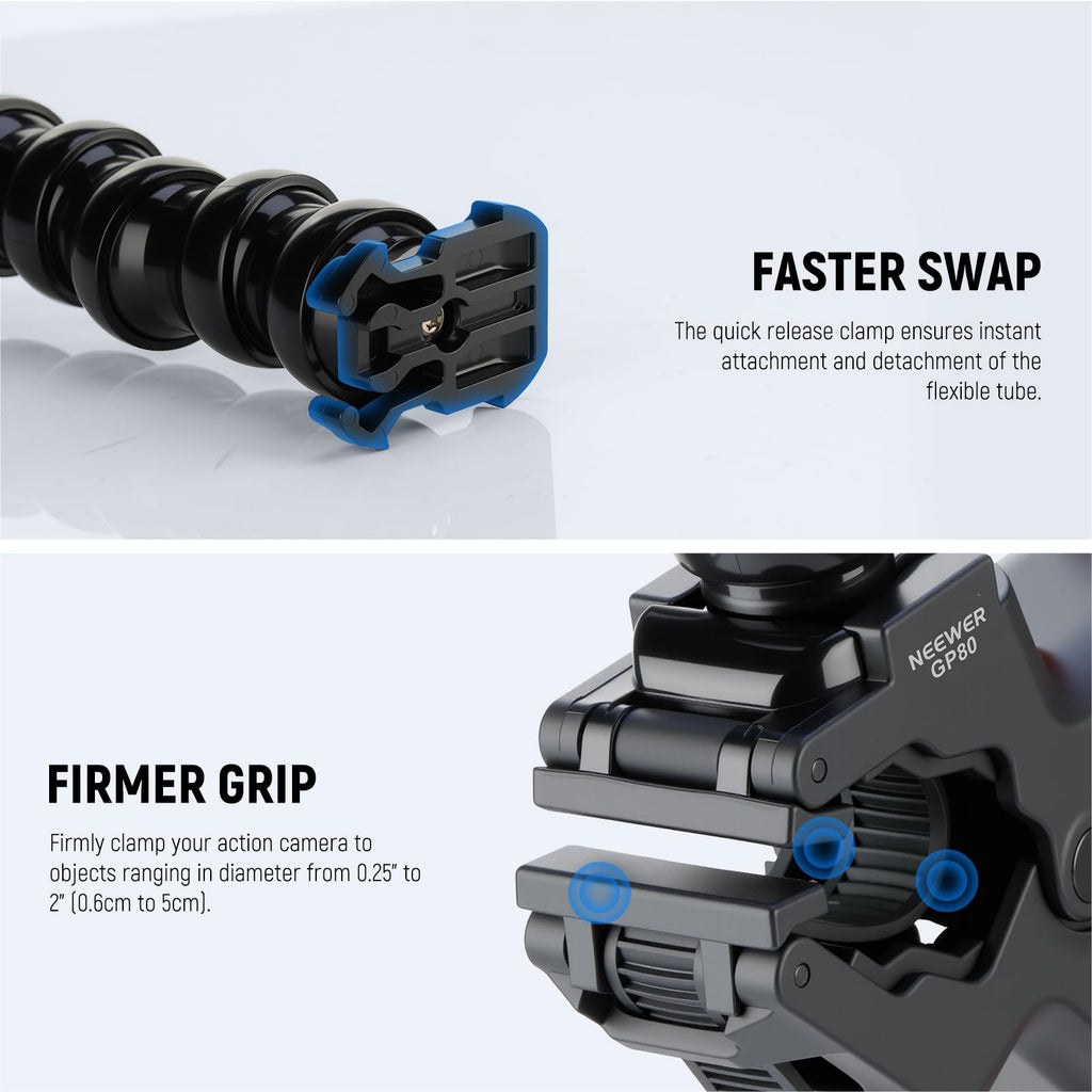 NEEWER Flexible Clamp Mount Compatible with GoPro DJI Action Cameras, GP-80