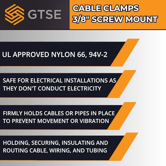 GTSE White Nylon Plastic Cable Clamps, 3/8" Screw Mounts for Cable, Rope, Tube Management, 100 Pack