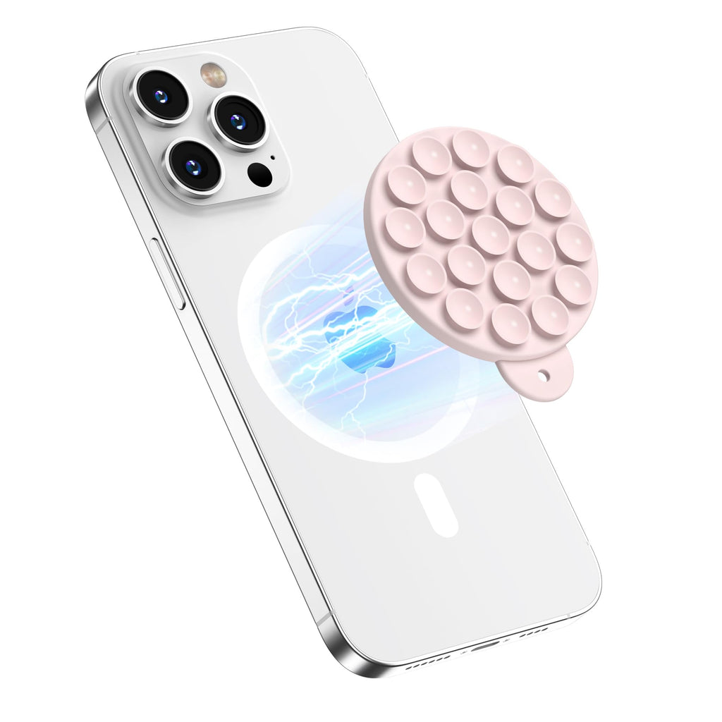 HSAOHD Magnetic Suction Cup Phone Mount, Compatible with MagSafe, Silicone Octo Cup Buddy Sticky Grip Holder for iPhone and Android, Removable Hands-Free Selfie/Video for TikTok, Lovely Pink