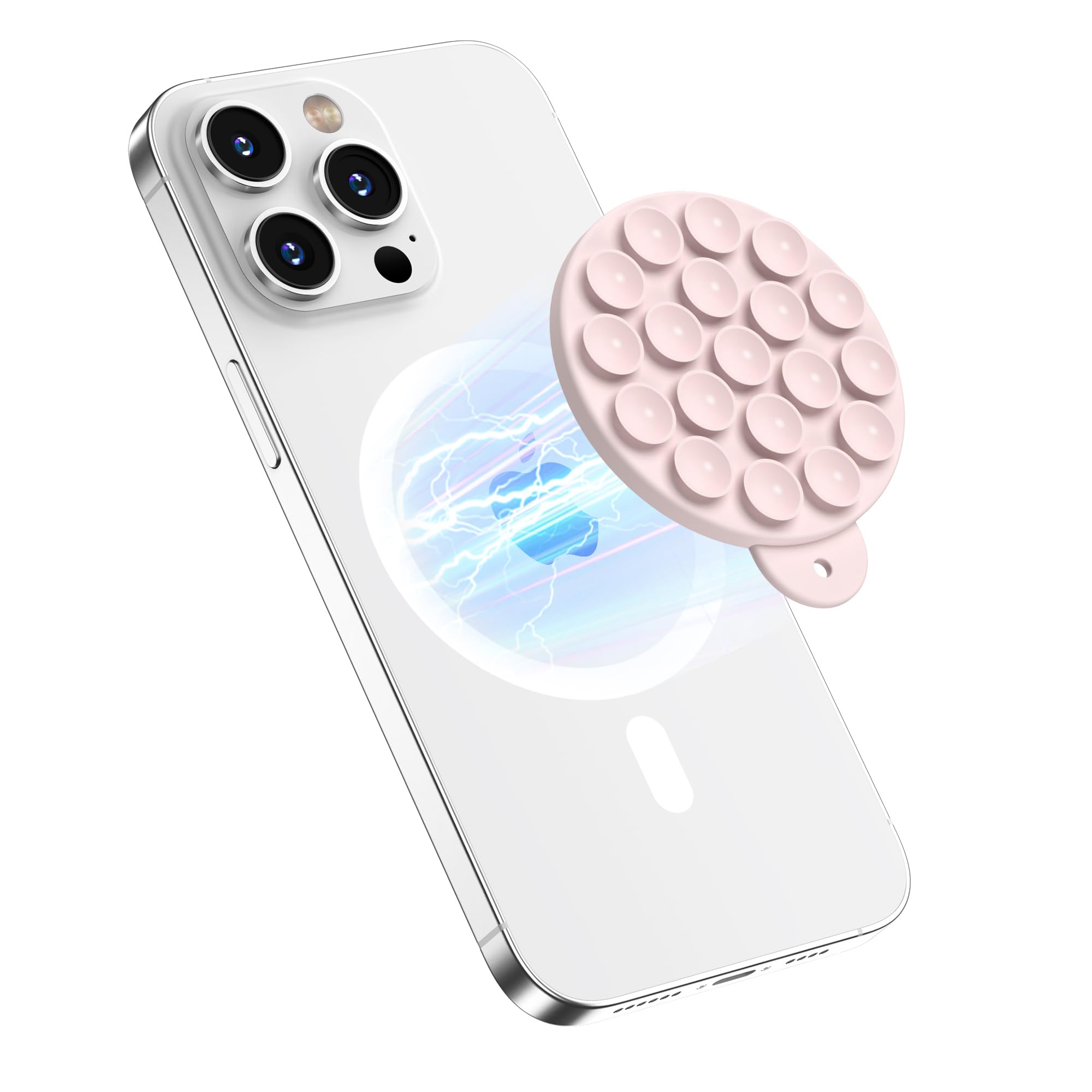 HSAOHD Magnetic Suction Cup Phone Mount, Compatible with MagSafe, Silicone Octo Cup Buddy Sticky Grip Holder for iPhone and Android, Removable Hands-Free Selfie/Video for TikTok, Lovely Pink