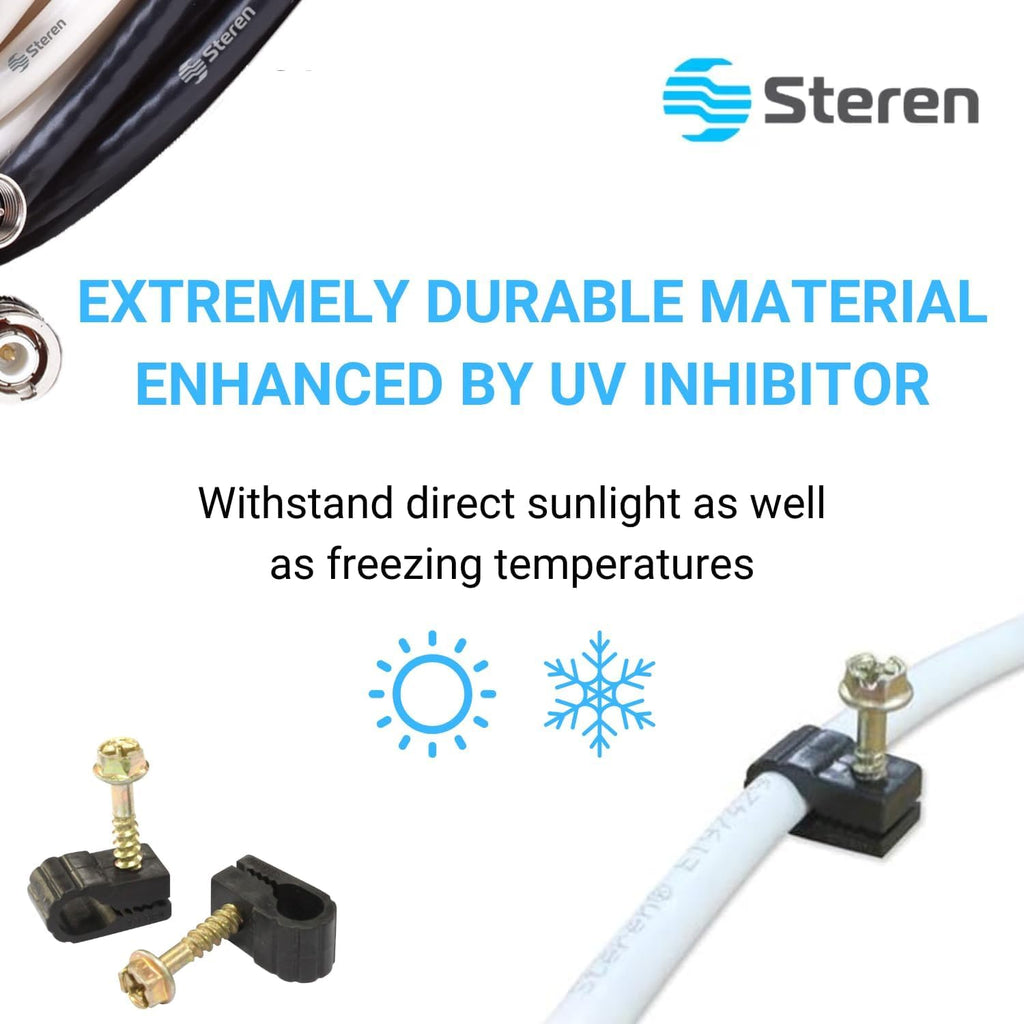 STEREN Coaxial Cable Clips - Cable Holder - Wire Clips - Siding Clips for Hanging - Cord Holder for Desk - Cable Clamps (White, 200 Count - Single Screw)