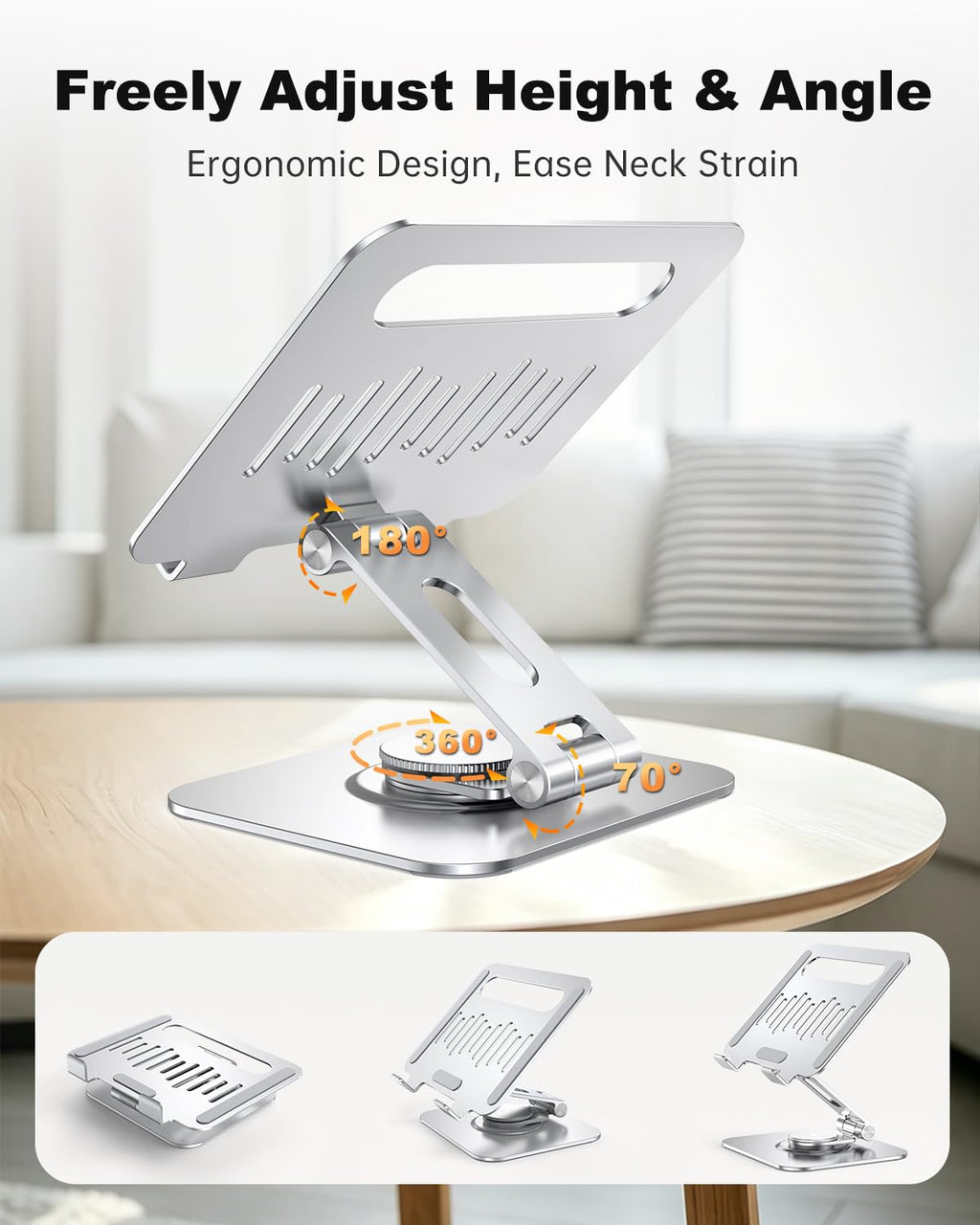 Gorablix Aluminum Tablet Stand, 360° Rotating iPad Holder Fits 4-13"