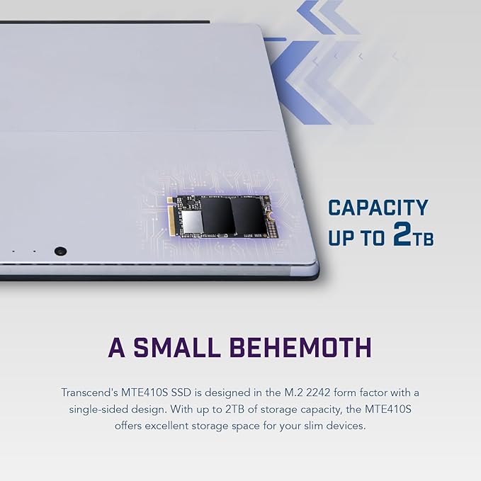 Transcend 2TB M.2 2242 SSD, Up to 5000MB/s, PCIe Gen4x4 NVMe 3D TLC, for Ultra-Thin Laptops, Lenovo Legion Go, Yoga Gen 6, ASUS ExpertBook, ZenBook, Mini PC, DRAM-Less Design for Low Power Consumption