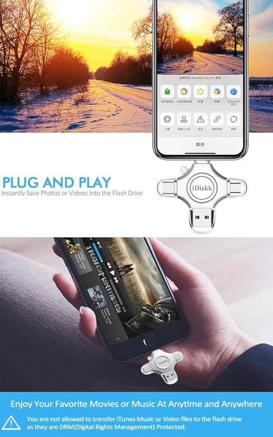 【1T B App*le Certified】iDiskk 1T Photo Memory Stick for iPhone USB Flash Drive for USB-C iPad Android, Samsung USB for iPhone 17/16/15/14/13/13 pro/12/12 pro/12 mini/11/11/Pro/XR/X, Photo Stick for PC