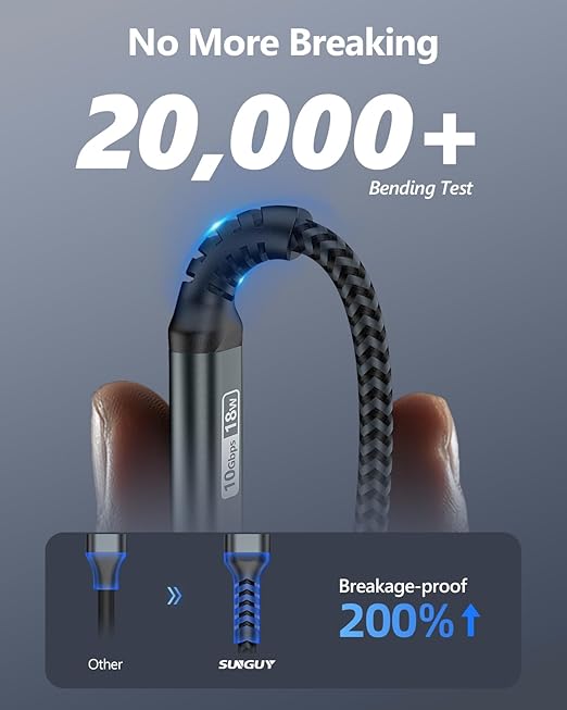 SUNGUY USB C Cable Right Angle 0.8FT, 10Gbps USB 3.1 Gen 2 to USB C Data Cable Compatible with iPhone 16/15 Series, Android Auto, Samsung Galaxy S24/S23, SSD, Huawei P30/P20, i-Pad Pro-Black
