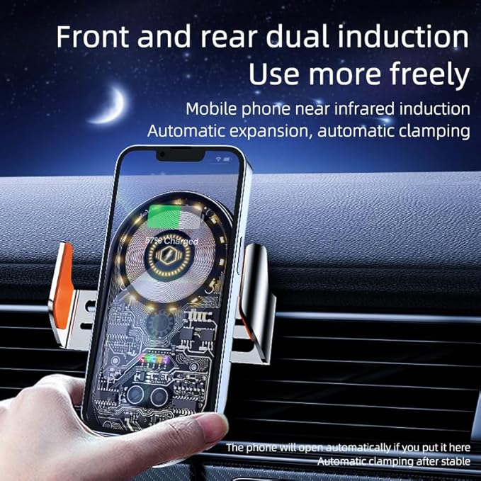 HOLIKLJY Car Phone Holder, Wireless Car Charger Air Vent Auto-Clamp Cell Phone Car Mount with Metal Hook Clip, 360° Rotation - One Button Release for iPhone, Samsung, Google, and All Other Smartphones