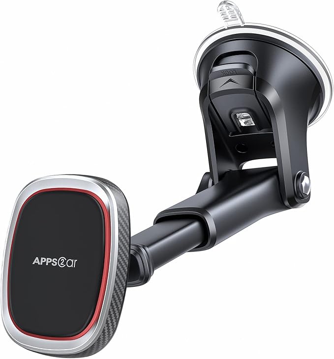 APPS2Car Magnetic Phone Mount, Dashboard Windshield Suction Cup Car Phone Holder Phone Mount with 6 Strong Magnets, Adjustable Telescopic Arm, Compatible with iPhone/Pro/Max/All Smart Phones
