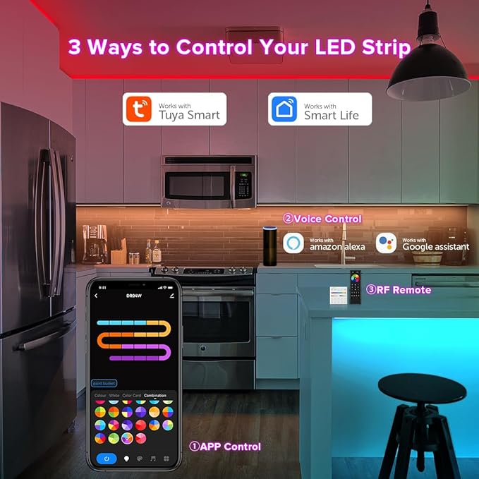 2.4G WiFi SPI RGBW Controller DR04W & RC03RF RF Remote Set, Control by Smart Life/Tuya APP/Alexa/Google Home, Support SK6812RGBW/SMD WS2814 IC etc Addressable RGBW LED Strip STA Mode