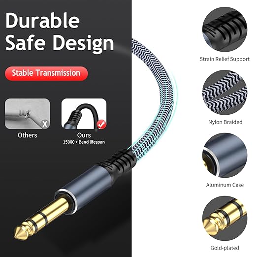 1/4" Male to Female Stereo Headphone Guitar Cable - 20ft Quarter Inch Extension