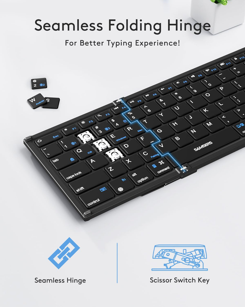 Samsers Full-Size Foldable Bluetooth Keyboard with Larger Touchpad, Black