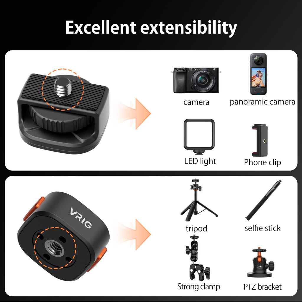 VRIG Magnetic Quick Release Mount Adapter with 1/4" Screw Thread for DJI Osmo Pocket 4 & Pocket 3,Insta360 X5/X4/X3,Xtra Muse,1/4" Screw Hole for Tripod, Monopod