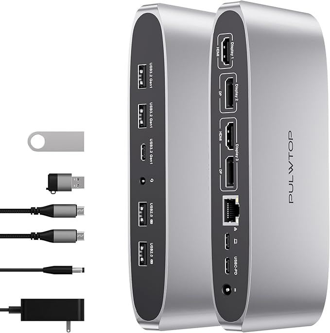 PULWTOP DisplayLink Docking Station Triple Display 4K@60Hz for Mac/Windows