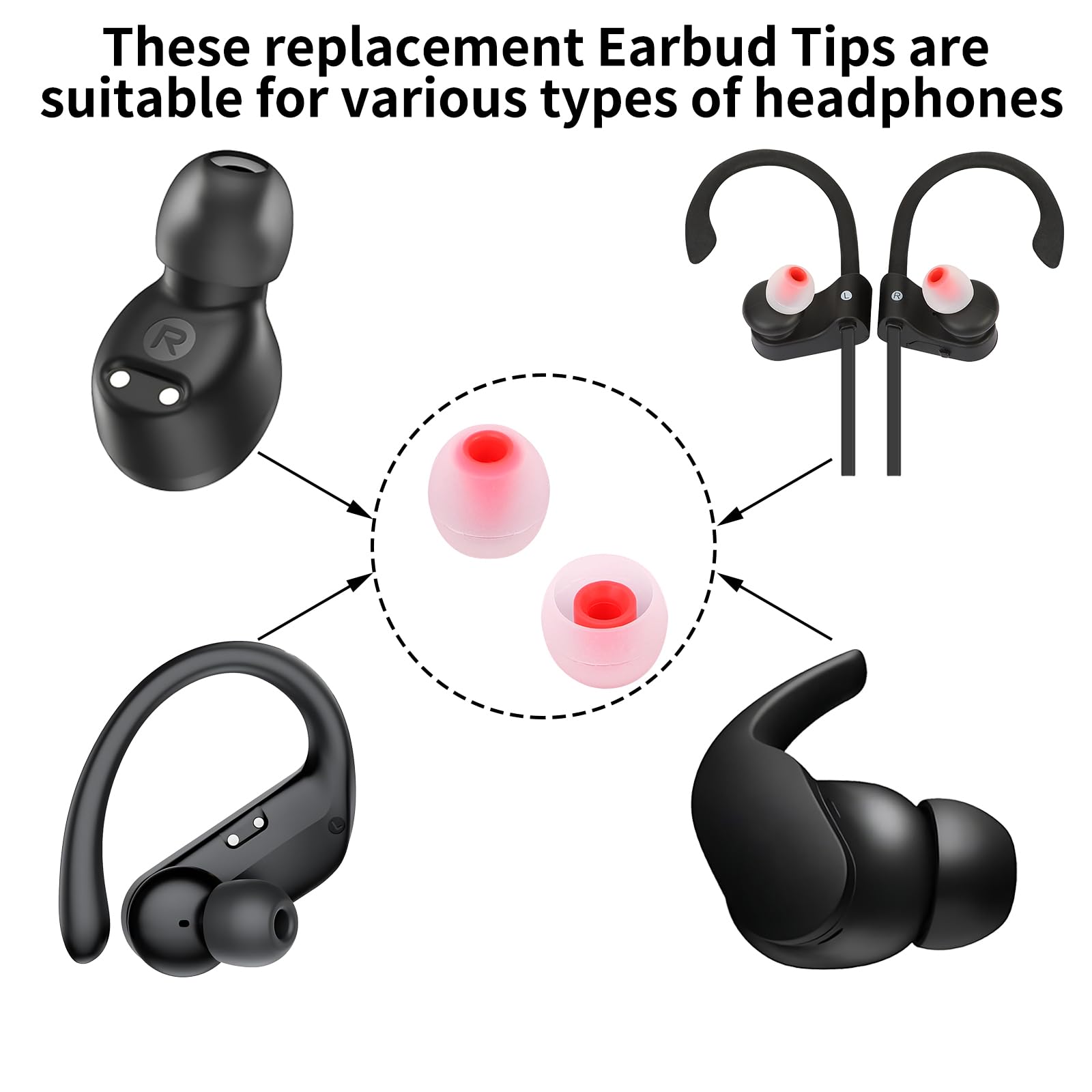 TSZYYM Earbud Tips Ear Bud Tips Soft Anti Slip Washable and Reusable Silicone Replacement Earbud Tips Fit Most in-Ear Earbuds(Inner Hole 3.8mm -5.1mm) 18pcs S M L