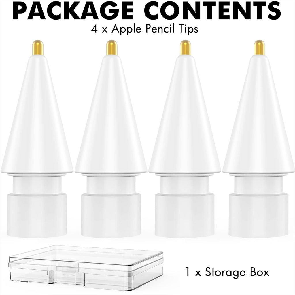 NIUTRENDZ 4 Pack Replacement Tips for Apple Pencil 2nd Generation and 1st Generation Fine Point Metal Tip, Wear-Resistant & Precise Control (1.95mm, White)