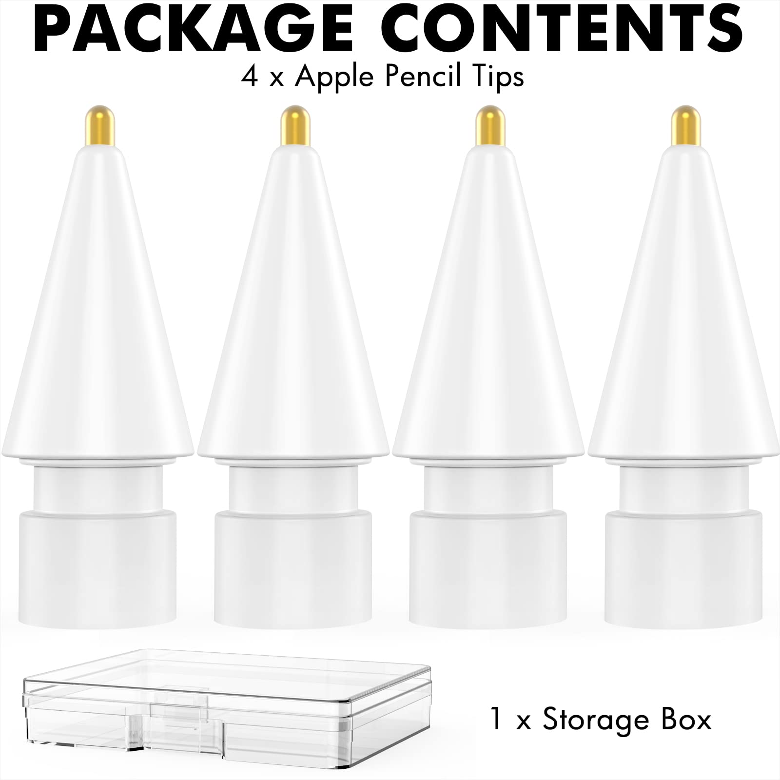 NIUTRENDZ 4 Pack Replacement Tips for Apple Pencil 2nd Generation and 1st Generation Fine Point Metal Tip, Wear-Resistant & Precise Control (1.95mm, White)