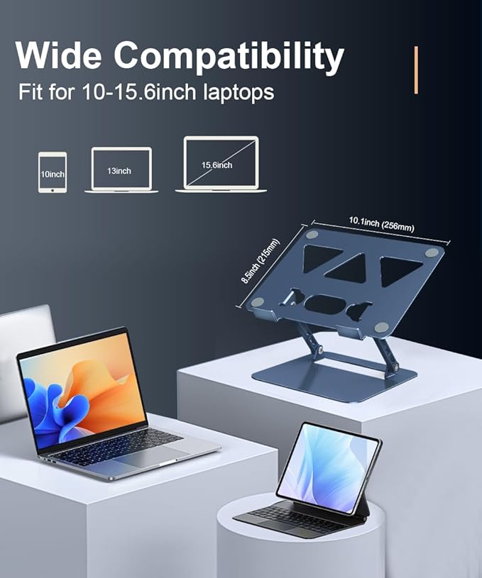 Adjustable Laptop Stand for Desk,Portable Laptop Stand Holder and Riser,Foldable Aluminum Notebook Computer Stands for MacBook Air Pro HP Lenovo Dell Samsung Chromebook, 10-15.6 inch,Navy Blue