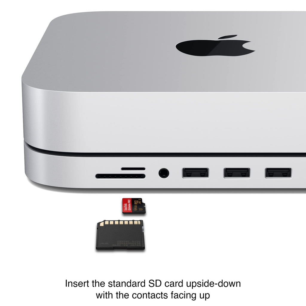 Satechi USB C Hub, Type-C Aluminum Stand & Hub, USB-C Data Port, Micro/SD Card Readers, USB 3.0 & Headphone Jack Port, for Mac mini M2/M1 (Not Compatible with M4) - Silver