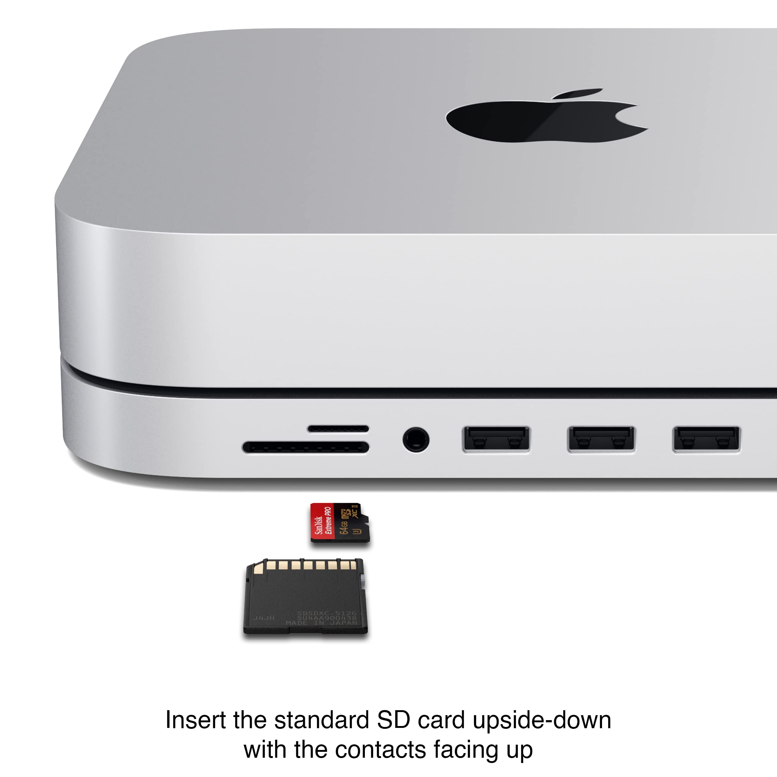 Satechi USB C Hub, Type-C Aluminum Stand & Hub, USB-C Data Port, Micro/SD Card Readers, USB 3.0 & Headphone Jack Port, for Mac mini M2/M1 (Not Compatible with M4) - Silver