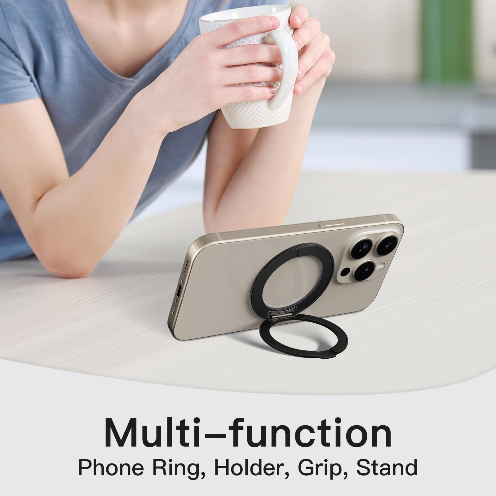 COOLQO 1Pc 360 Spin Cell Grip Ring Phone Stand [Upgrade Gear Hinge Stress Anxiety Relief] Magnetic Holders for Your car Accessories Desk Mount Compatible with iPhone All Smartphones, Black