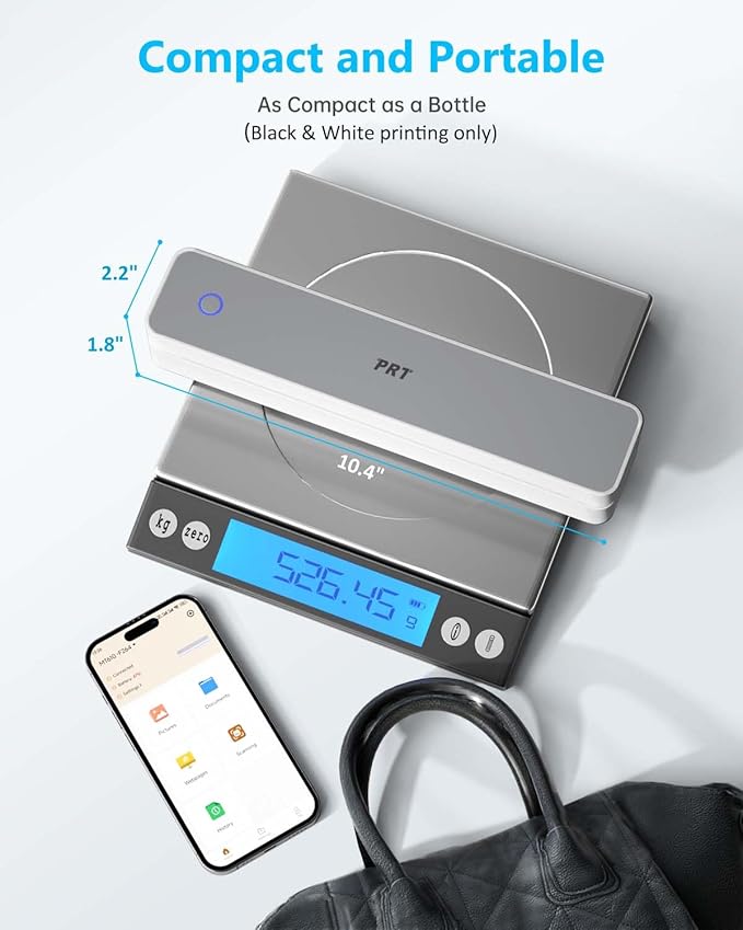 Inkless Portable Printer for Travel, Wireless Thermal Printer Support 8.5 x 11 Inch US Letter A4 B5, Bluetooth Mobile Printers with iOS, Android, Laptop for Home Use, Car, Office, School, Grey