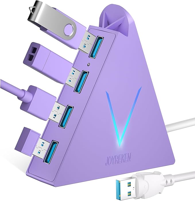 4-Port USB 3.0 Hub Tower with 2ft Cable - USB Splitter for Laptop,PC,PS4,PS5,Xbox,Mouse,Keyboard,Hard Drives,Mobile HDD(Light Purple)