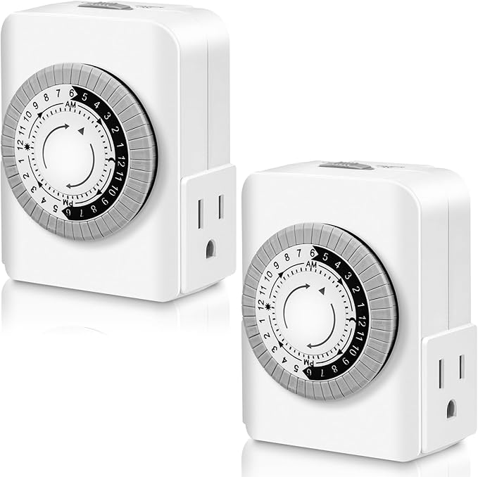 Outlet Timer,Timers for Electrical Outlets Indoor with 3-Prong Dual Outlet,24-Hour 30 Minute Daily On/Off Cycle, Plug-in Mechanical Timers for Christmas Lights, Lamps, Grow Light (2-Pack)