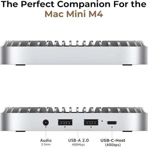 40Gbps Aluminum Hub & Stand for New M4/M4 Pro Mac mini (2024) with 40Gbps NVMe/M.2 SSD Enclosure, 2X USB-A, USB-C Host, 3.5mm Audio – Compatible with All New Mac mini M4/M4 Pro